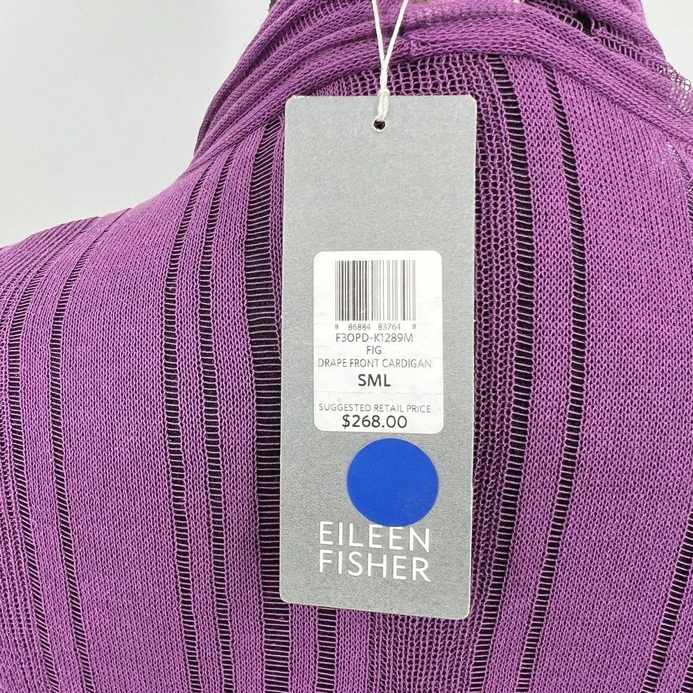 New Eileen Fisher Women's Sweater Draped Front Cotton Purple Lilac Small‎